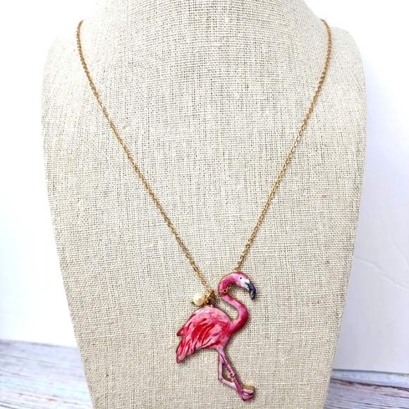 Periwinkle by Barlow Jewelry - NEW PERIWINKLE BY BARLOW PINK FLAMINGO LONG GOLD NECKLACE